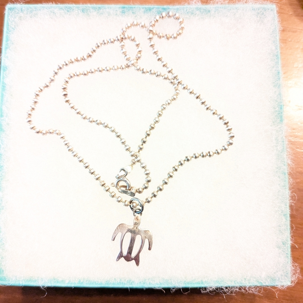 Italy 925 Sterling Silver Ball Chain with Hawaiian Turtle Charm Necklace